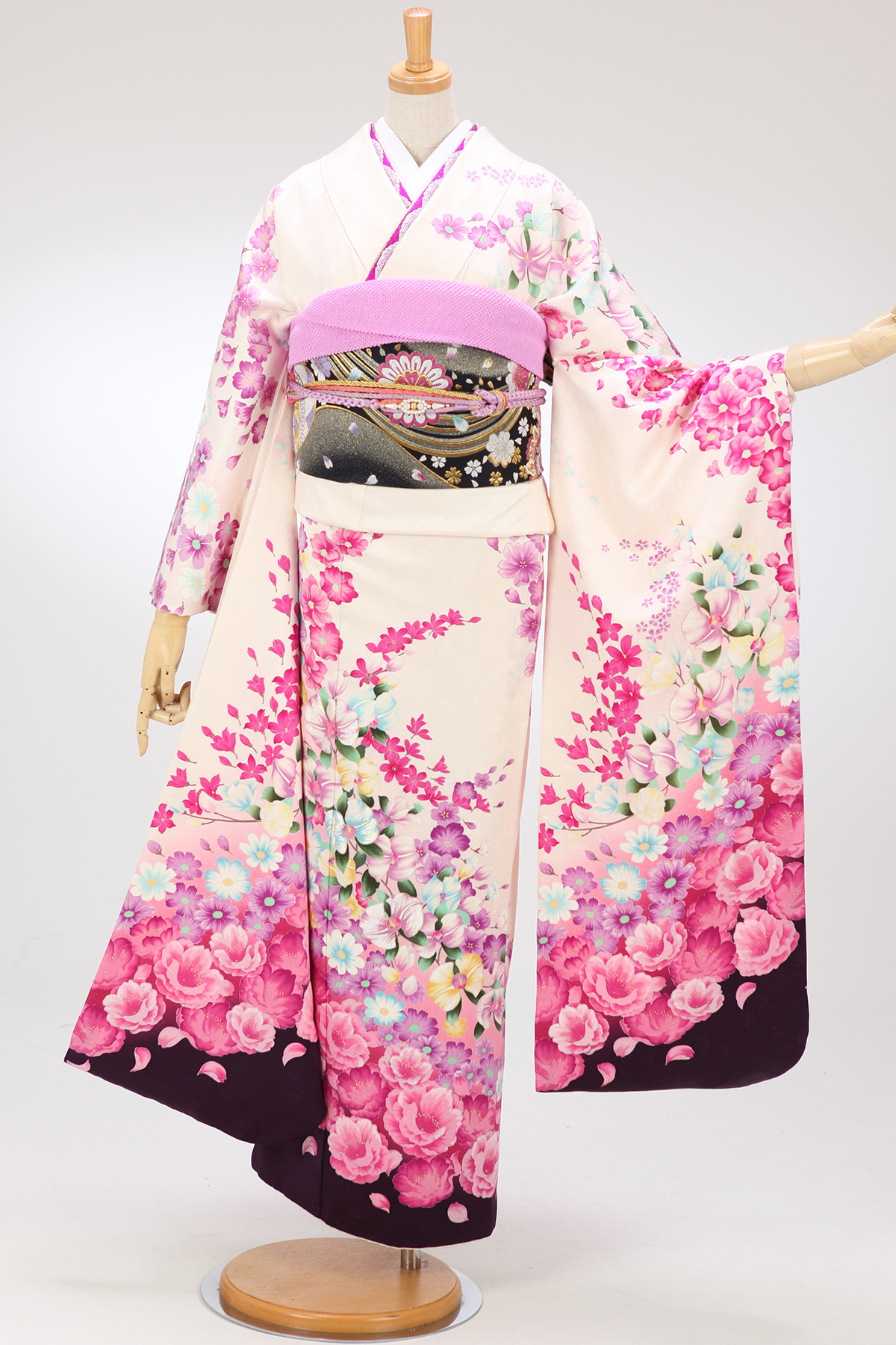 振袖 紋綸子 箔加工 薄紫系 古典柄 【中古】美品 k3752277-3087rym 